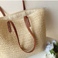 SummerBreeze Tote - Stijlvolle Rieten Tas met Leren Handvatten