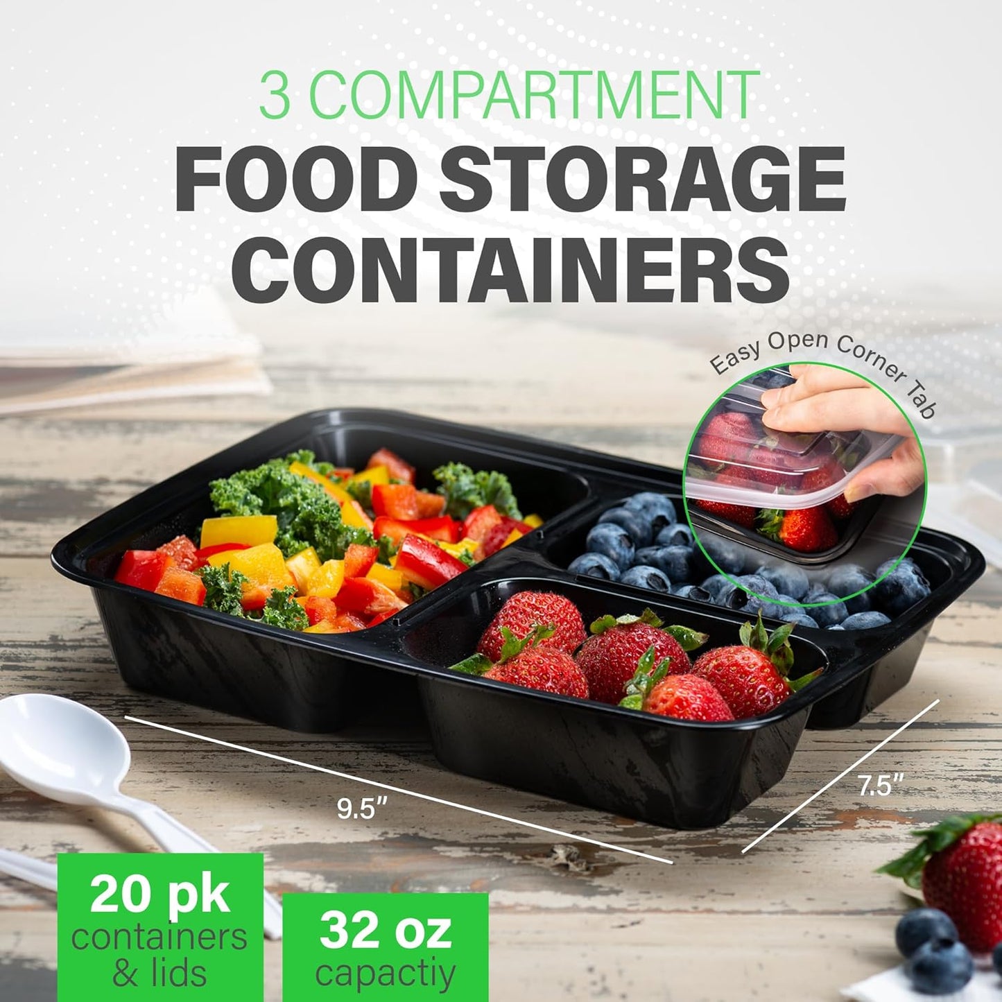 PrepMaster - Bento Dozen 3 Compartimenten 900ml (20 stuks)