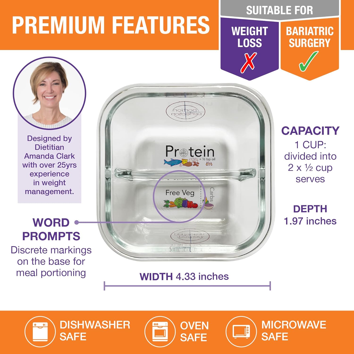 PortionMaster - Set van 3 Glascontainers voor Bariatrie