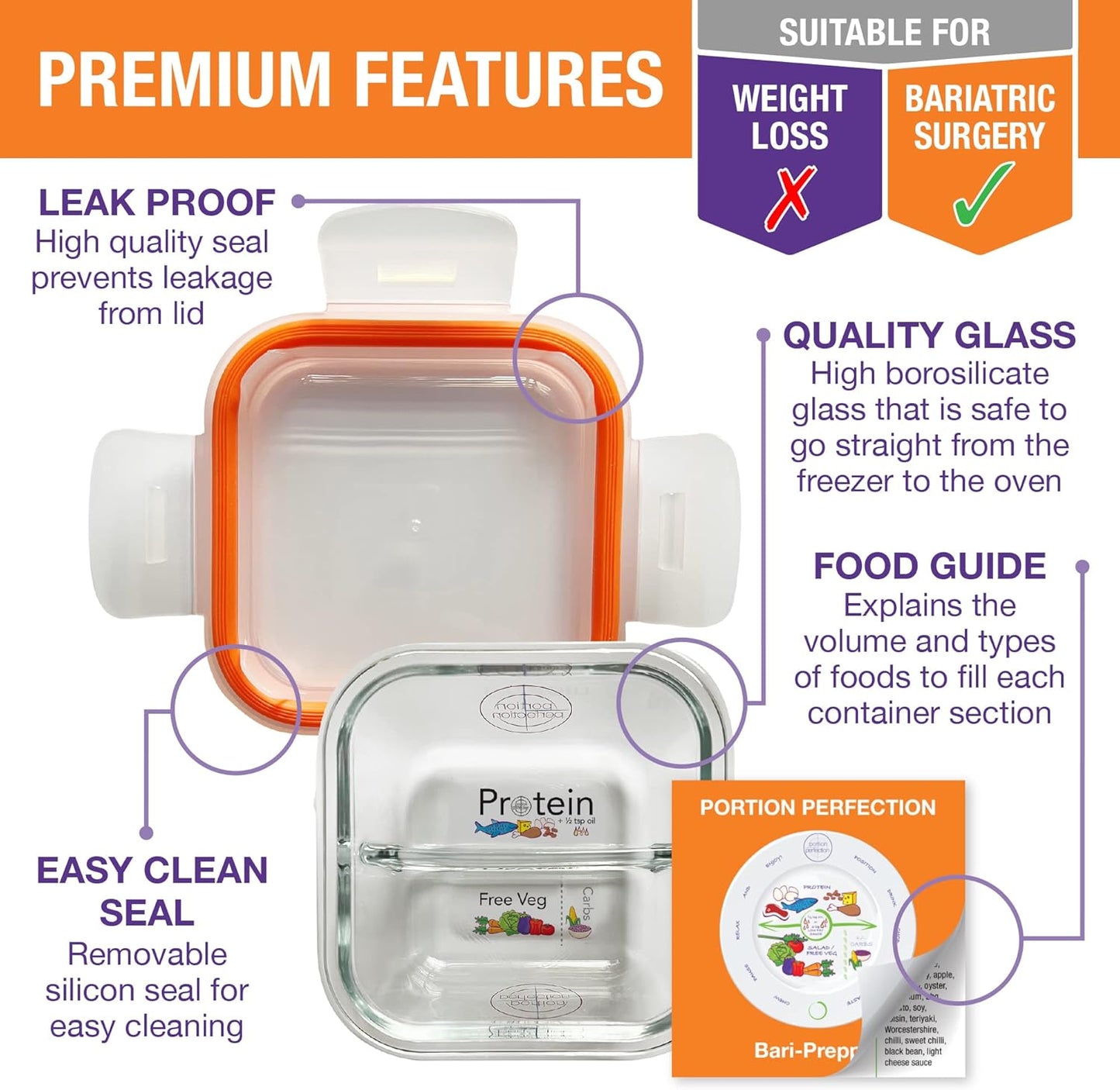 PortionMaster - Set van 3 Glascontainers voor Bariatrie