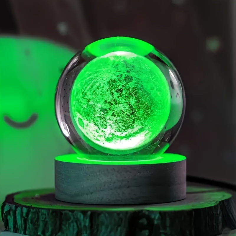LumiSphere - Luxe 3D Kristallen Tafellamp met Houten Voet