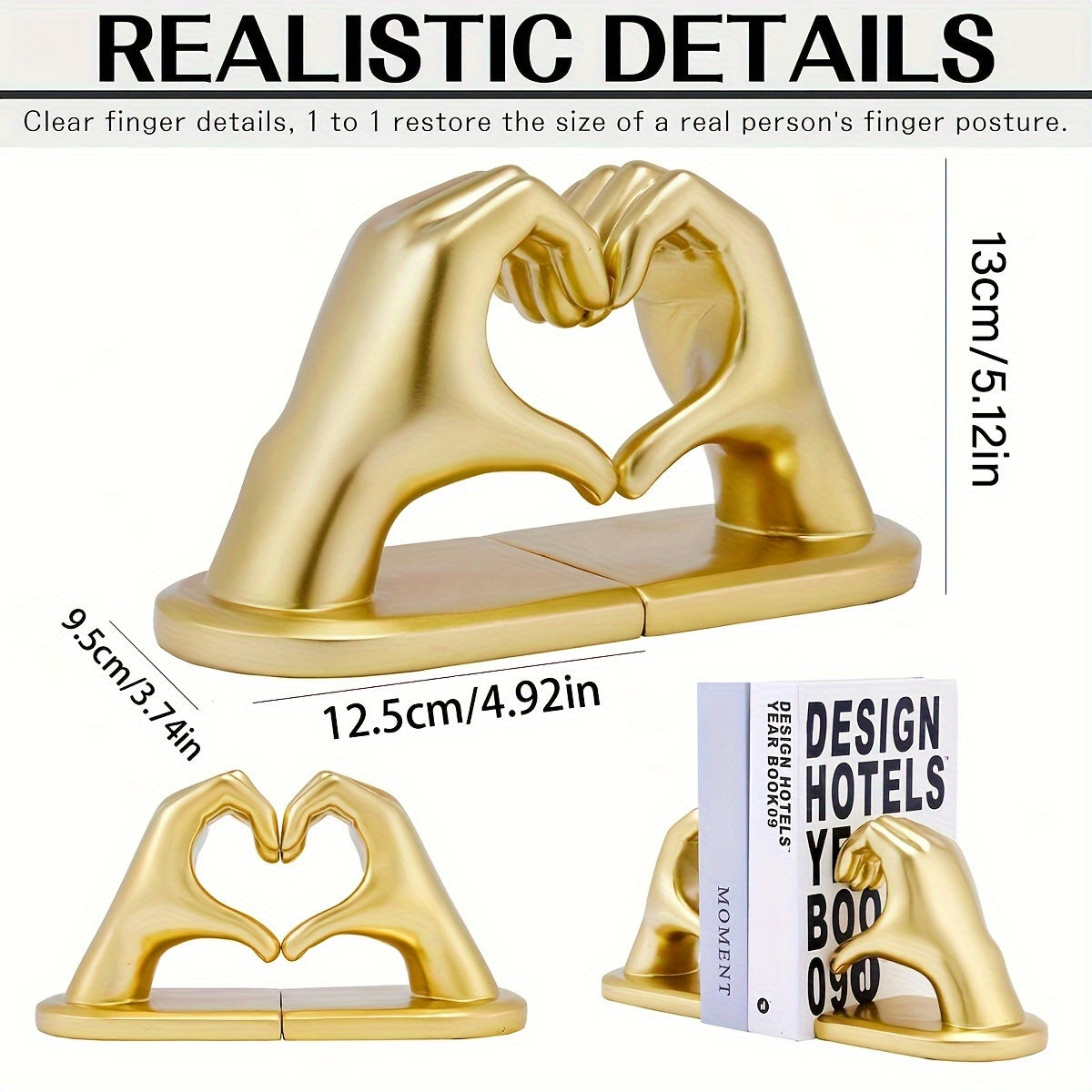 Chic Heart Support - Moderne Finger Boekensteunen in Goud