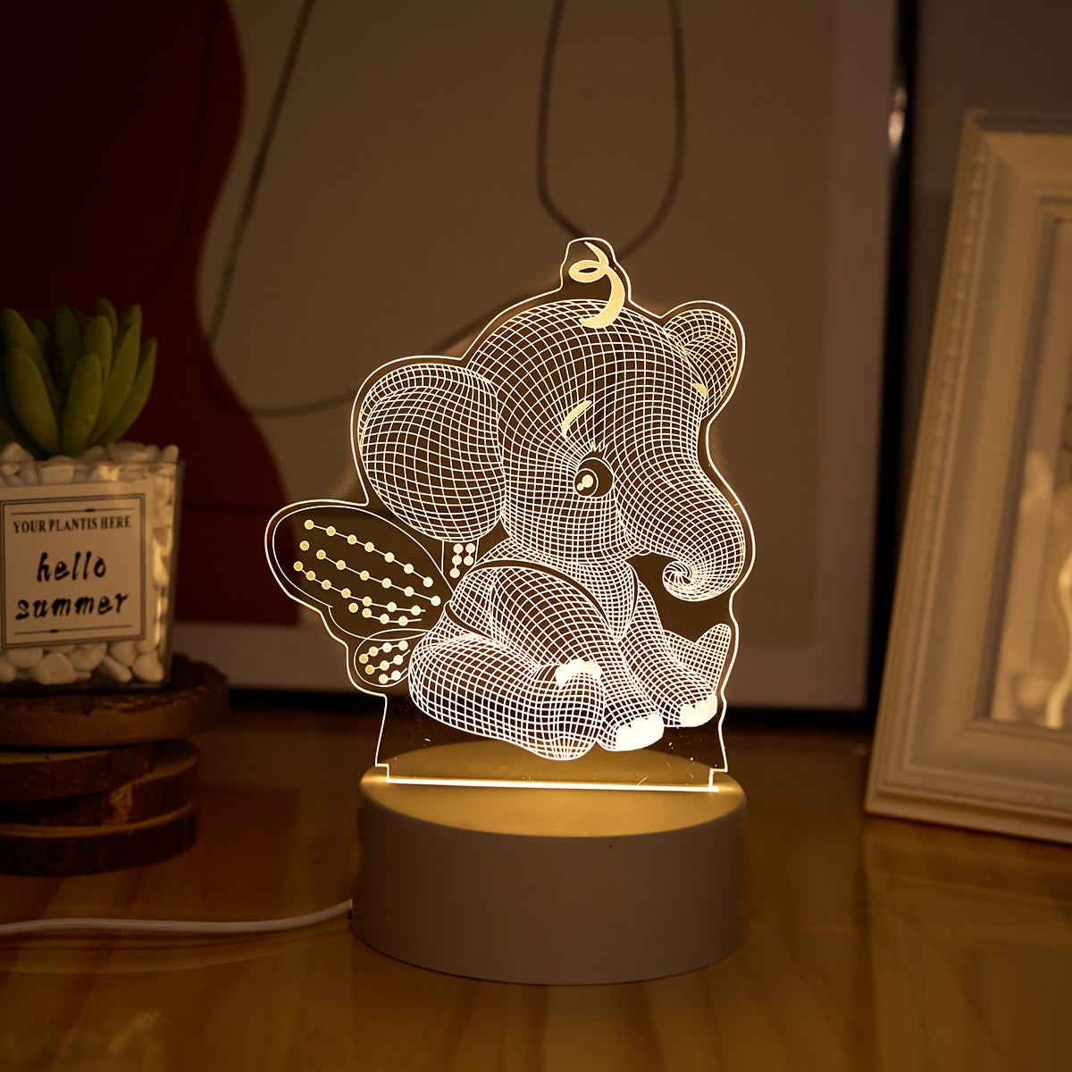 AngelElephant Lamp - 3D LED Tafellamp met USB-aansluiting