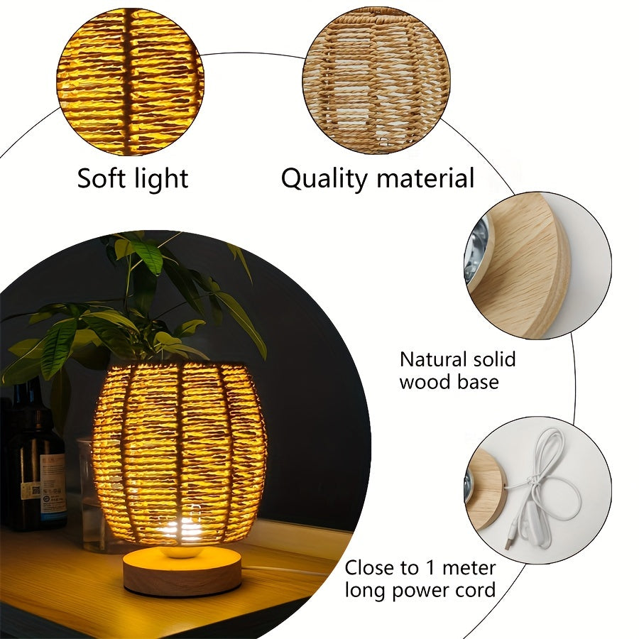 EcoLoom - Ambachtelijke Houten Tafellamp met LED Verlichting