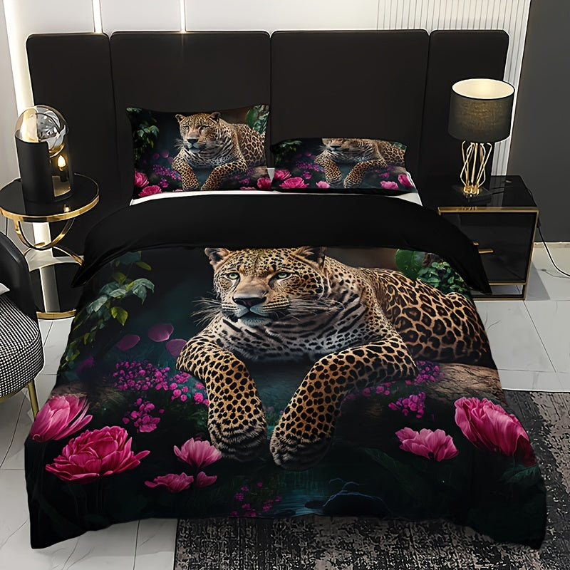 Luxueuze Dierenprint Bedset met Rozenmotief - 3-delig