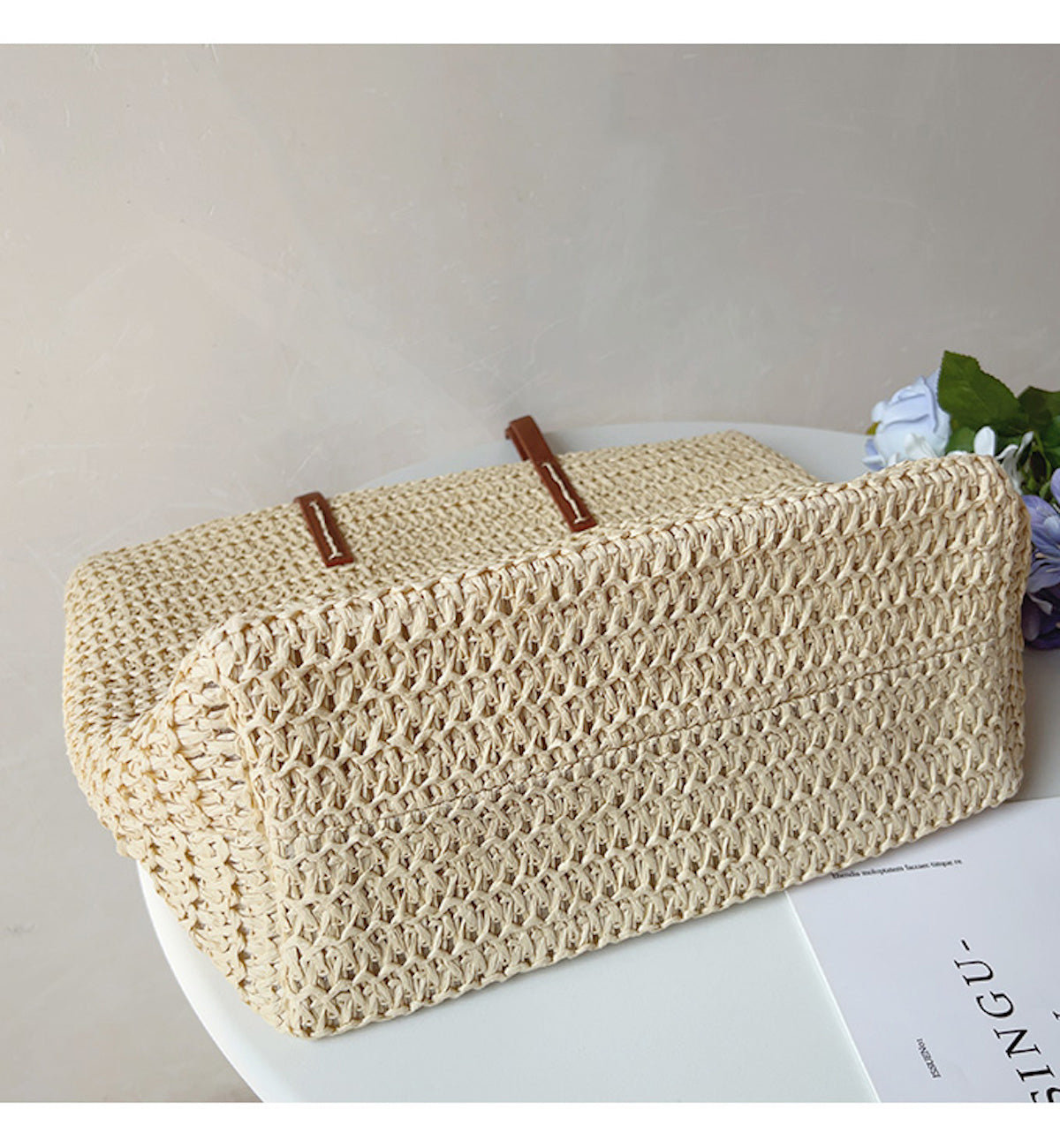 SummerBreeze Tote - Stijlvolle Rieten Tas met Leren Handvatten