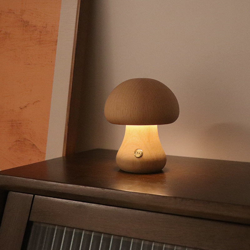 Mushroomlight - Draadloze Houten Paddenstoel LED Nachtlampje