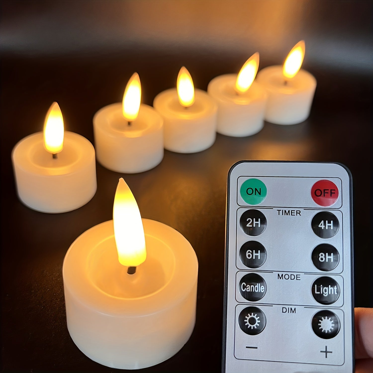 GlowFlicker – Set van 6 LED-Theelichtjes met Afstandsbediening