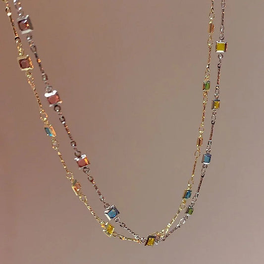 Elegante Gouden/Zilveren Ketting met Sprankelende Kleurrijke Edelstenen - Ivy