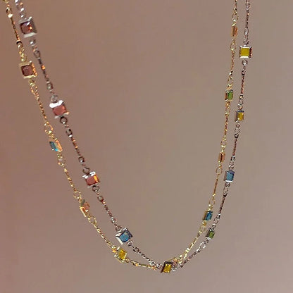 Elegante Gouden/Zilveren Ketting met Sprankelende Kleurrijke Edelstenen - Ivy