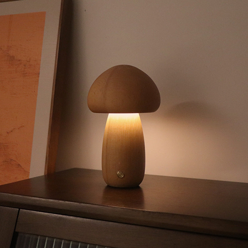Mushroomlight - Draadloze Houten Paddenstoel LED Nachtlampje