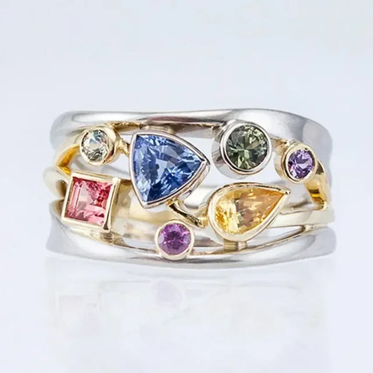 Aurielle Vintage Intarsia Ring with Rainbow Zirconia Sparkle