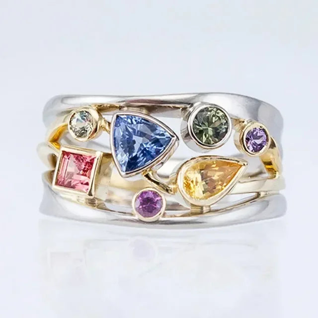 Aurielle Vintage Intarsia Ring with Rainbow Zirconia Sparkle