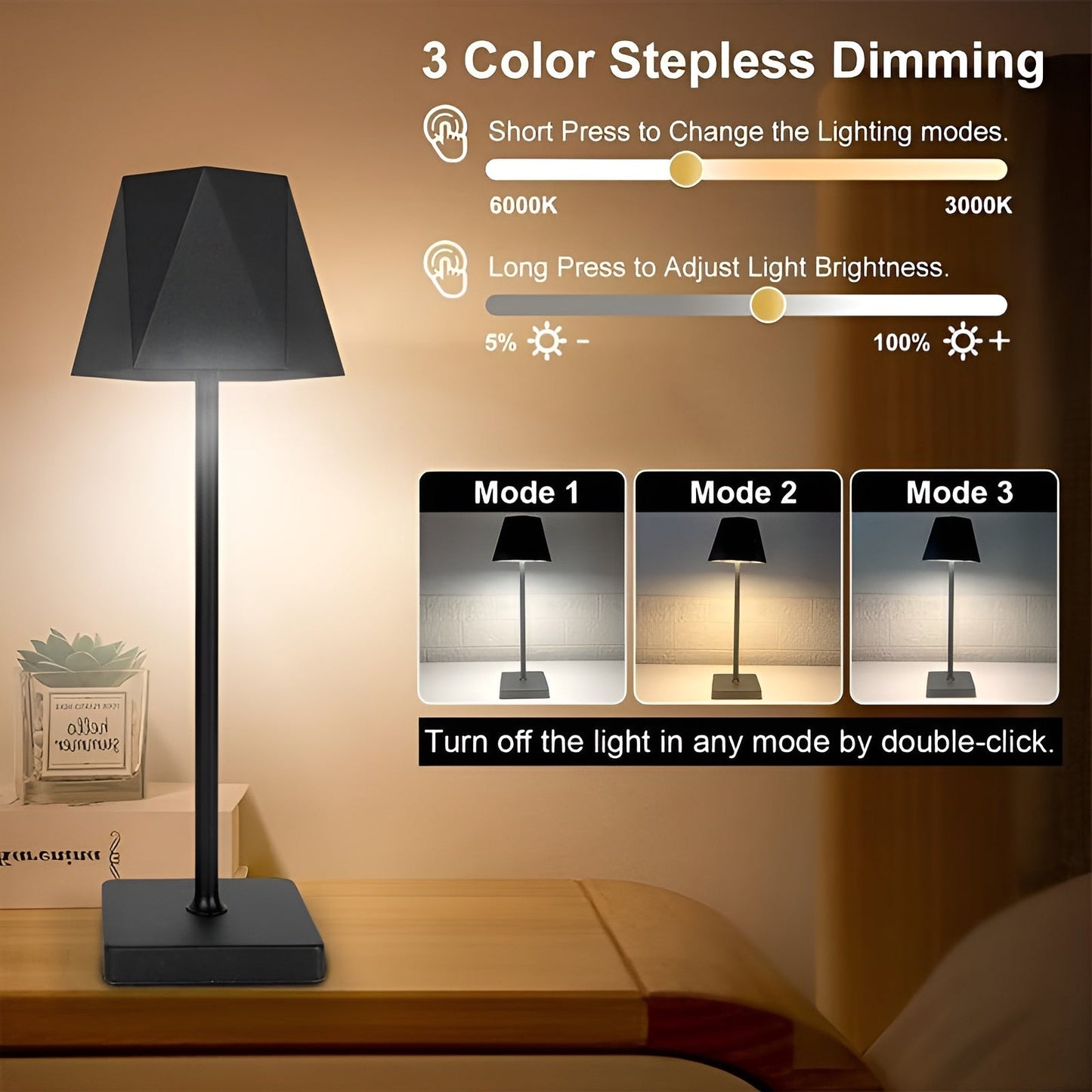 Elegante Retro LED Tafellamp - Draadloos & Oplaadbaar