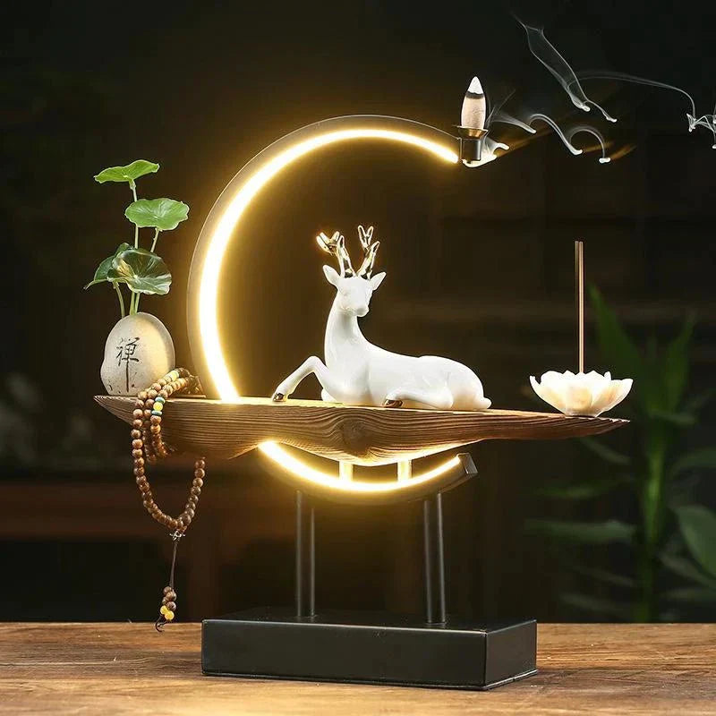SereneStag - Elegante Witte Hert Wierooklamp