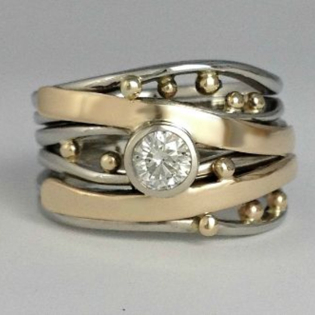 Elegante Vintage Gouden Ring met Sprankelende Zirkonia - Ameline