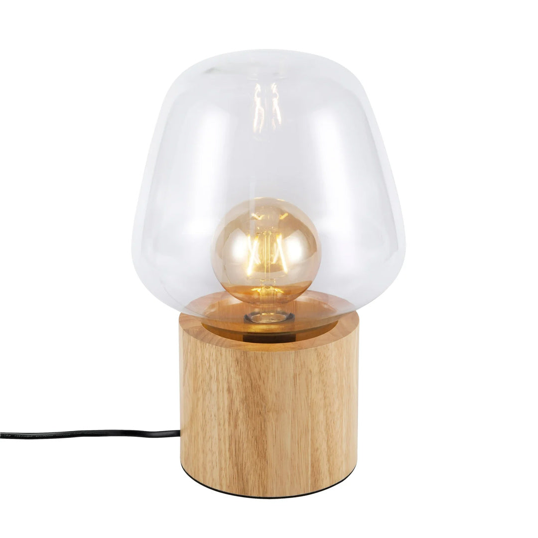 Elegant Houten Lamp met Glazen Bol – Stijlvolle Aanwinst voor Elk Interieur