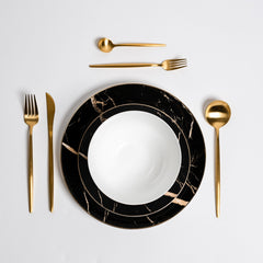 Libra Luxe - Zwarte Marmeren Bordenset voor Tafel