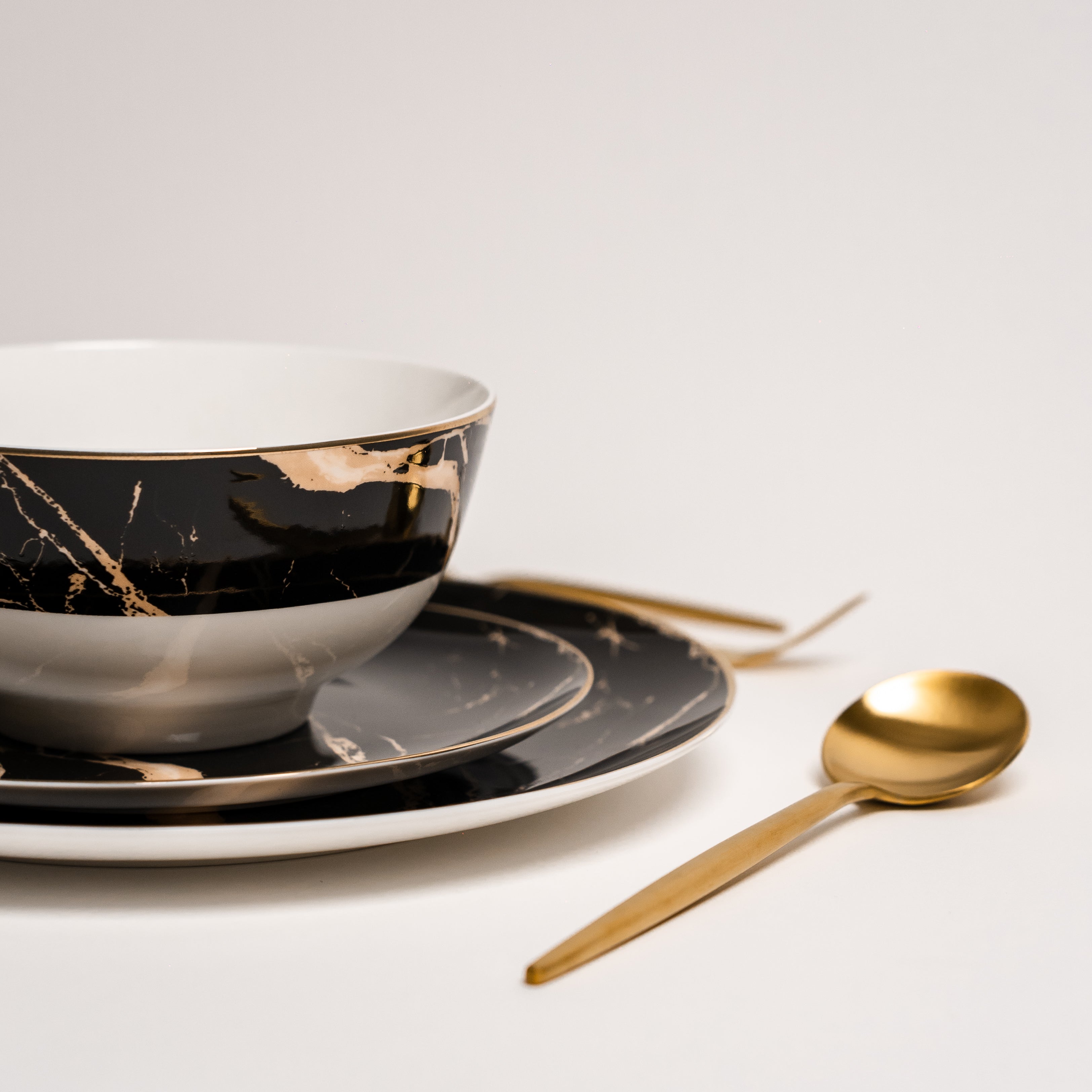 Libra Luxe - Zwarte Marmeren Bordenset voor Tafel