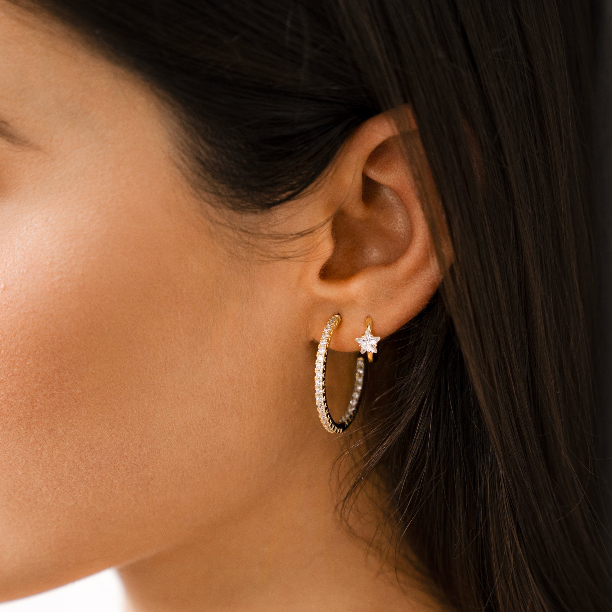 Striking Star Zirconia Hoop Earrings - Lunara Collection