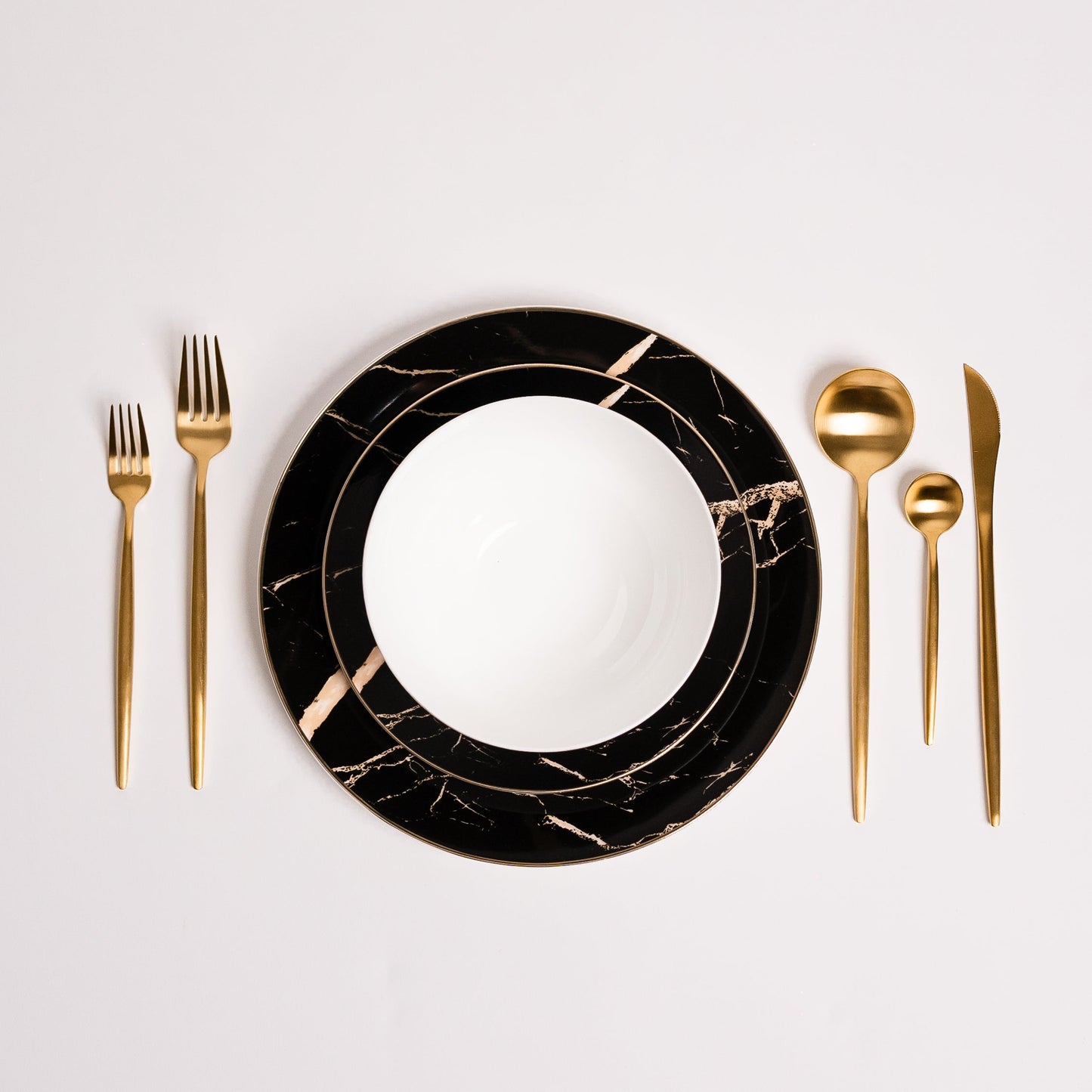 Libra Luxe - Zwarte Marmeren Bordenset voor Tafel