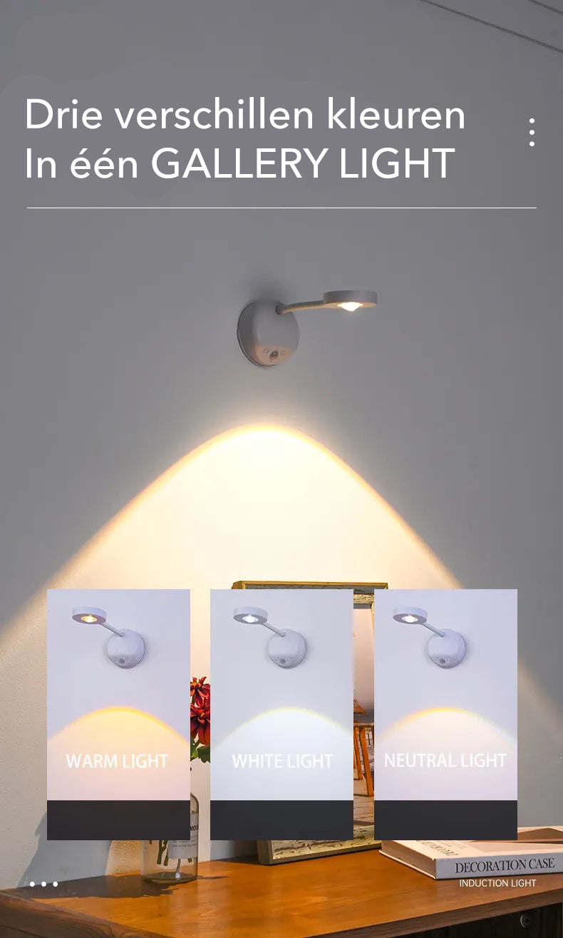 Gallery Light - Stijlvolle draadloze oplaadbare muurlamp