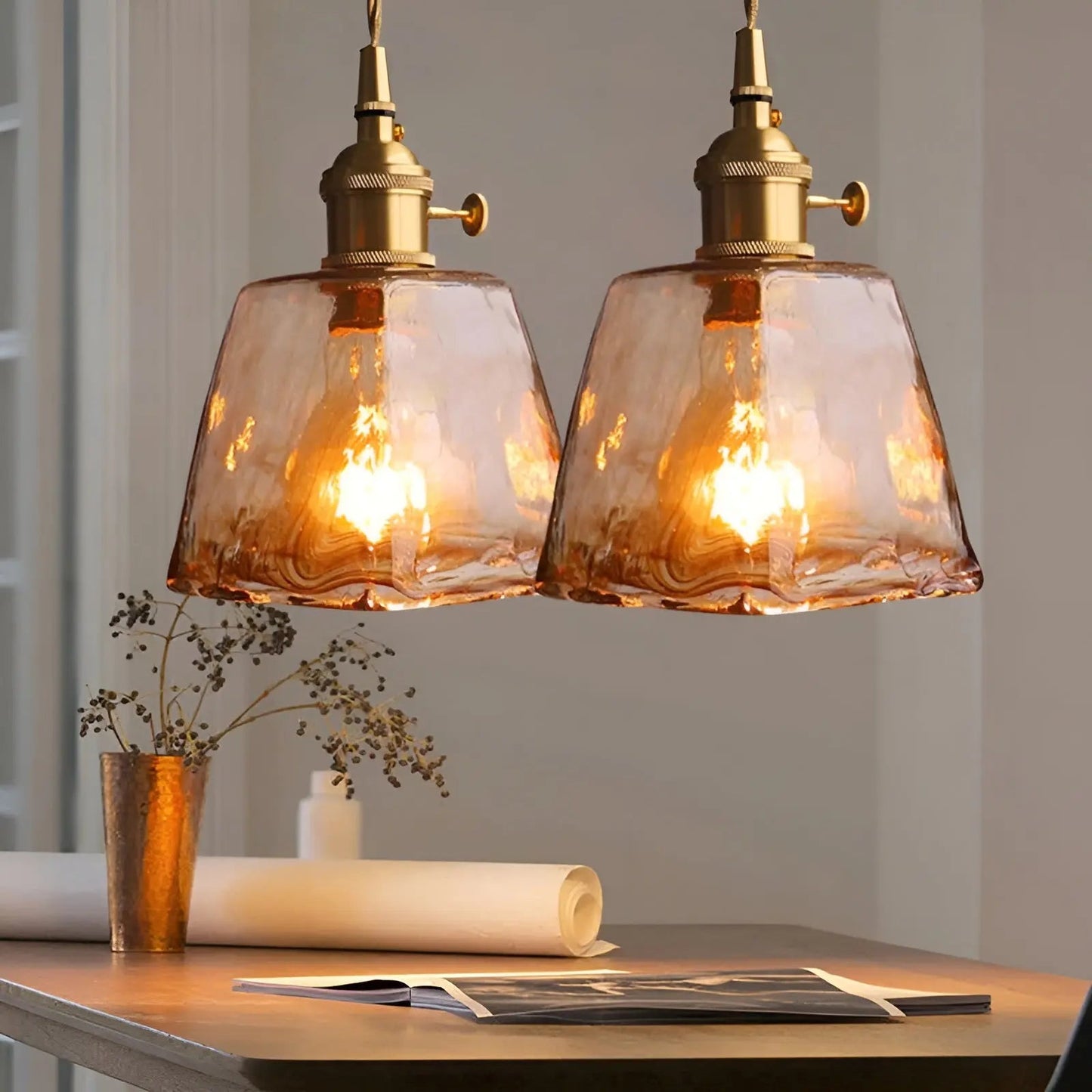 Luxueuze Kristallen Plafondlamp - Amber GlassElegance