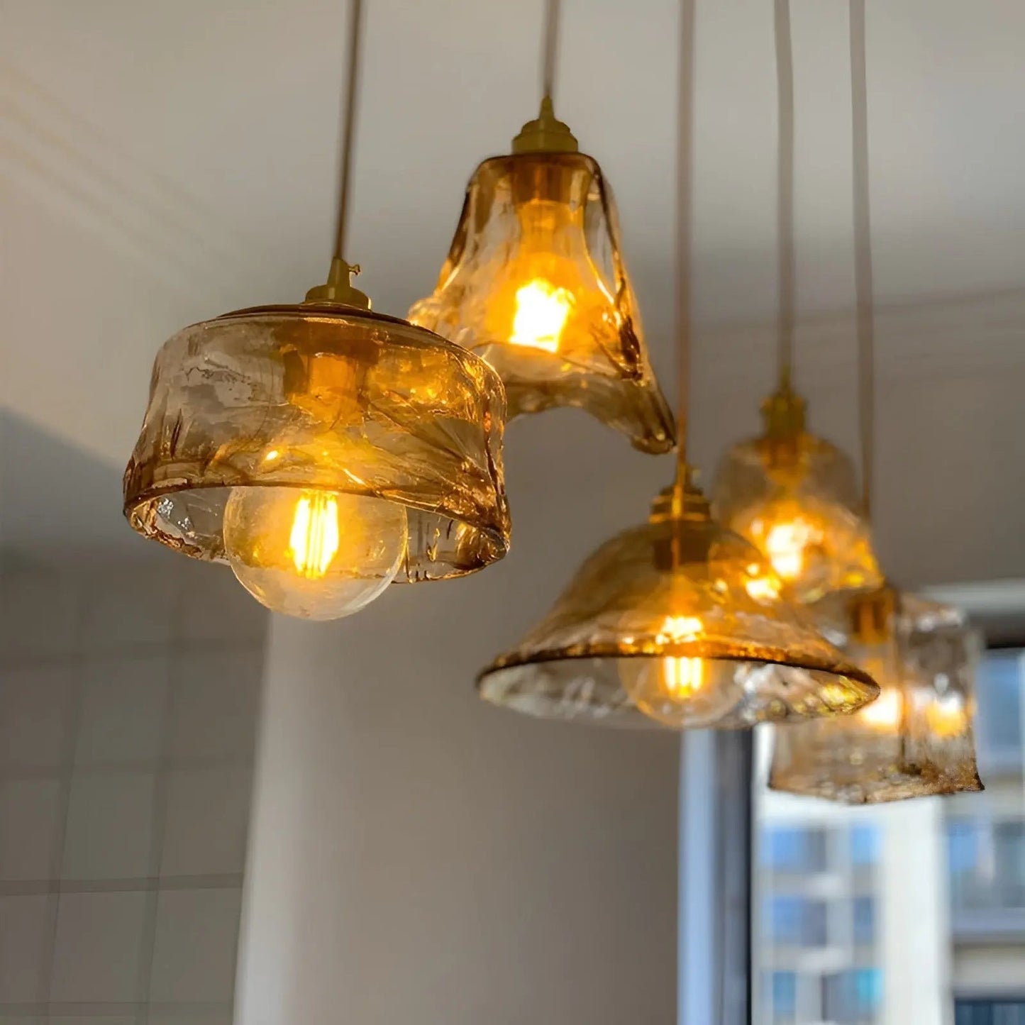 Luxueuze Kristallen Plafondlamp - Amber GlassElegance