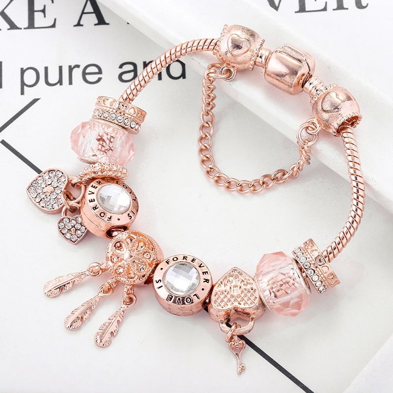 Roze Dreamcatcher Armband met Prachtige Sterling Zilveren Charms