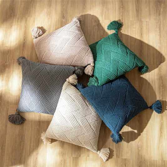 Chique Chenille Kussenhoes met Nordic Pompons - Luxe Comfort