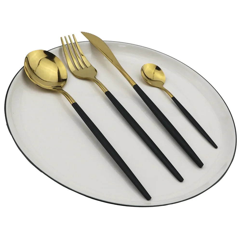 Luxe Zwart-Gouden Roestvrijstalen Bestekset - voor Elegante Maaltijden