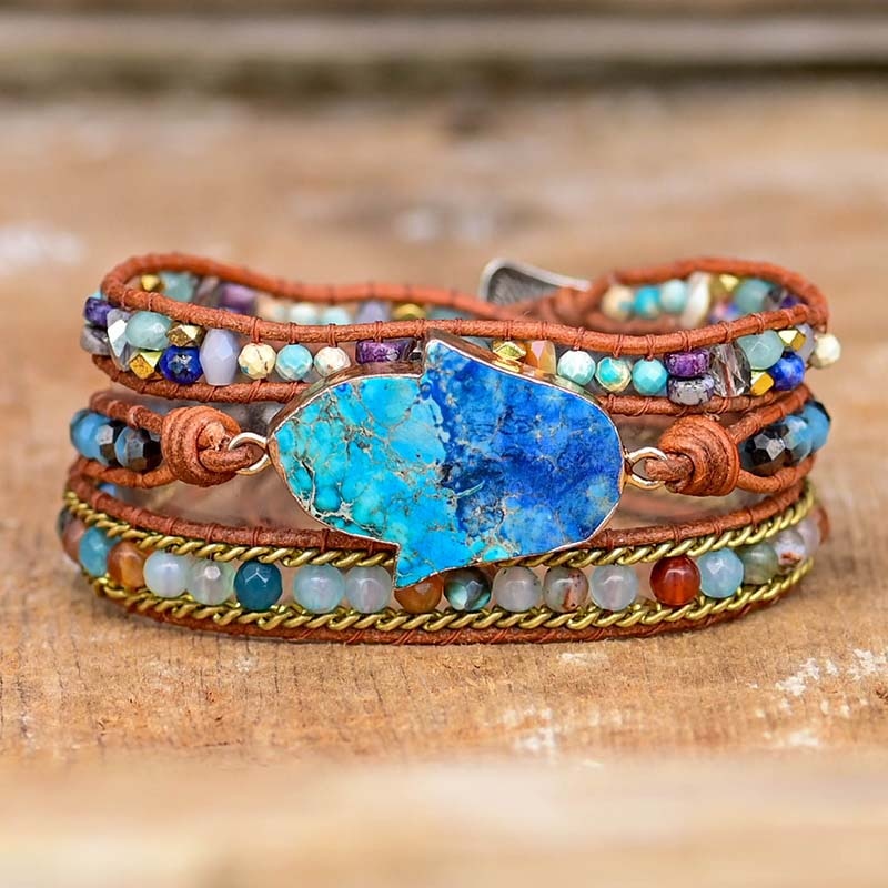 Elegante Turkoise Hamsa Wikkelarmband - Soraya in Blauw