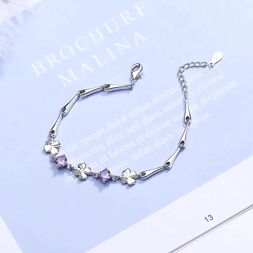 Charms of Fortune: Stunning Lucky Four-Leaf Clover Bracelet with Beautiful Gemstones