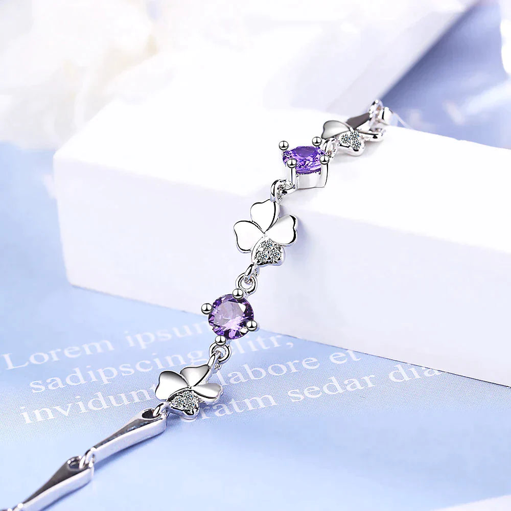 Charms of Fortune: Stunning Lucky Four-Leaf Clover Bracelet with Beautiful Gemstones