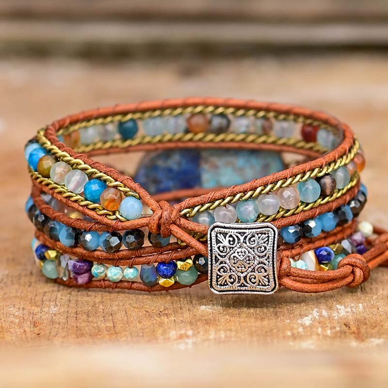 Elegante Turkoise Hamsa Wikkelarmband - Soraya in Blauw