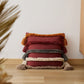 Bohemien Velour Kussenhoes - Geweven Kussenhoes met Kleurrijke Strepen en Franjes