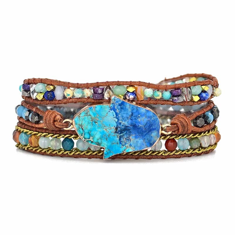 Elegante Turkoise Hamsa Wikkelarmband - Soraya in Blauw