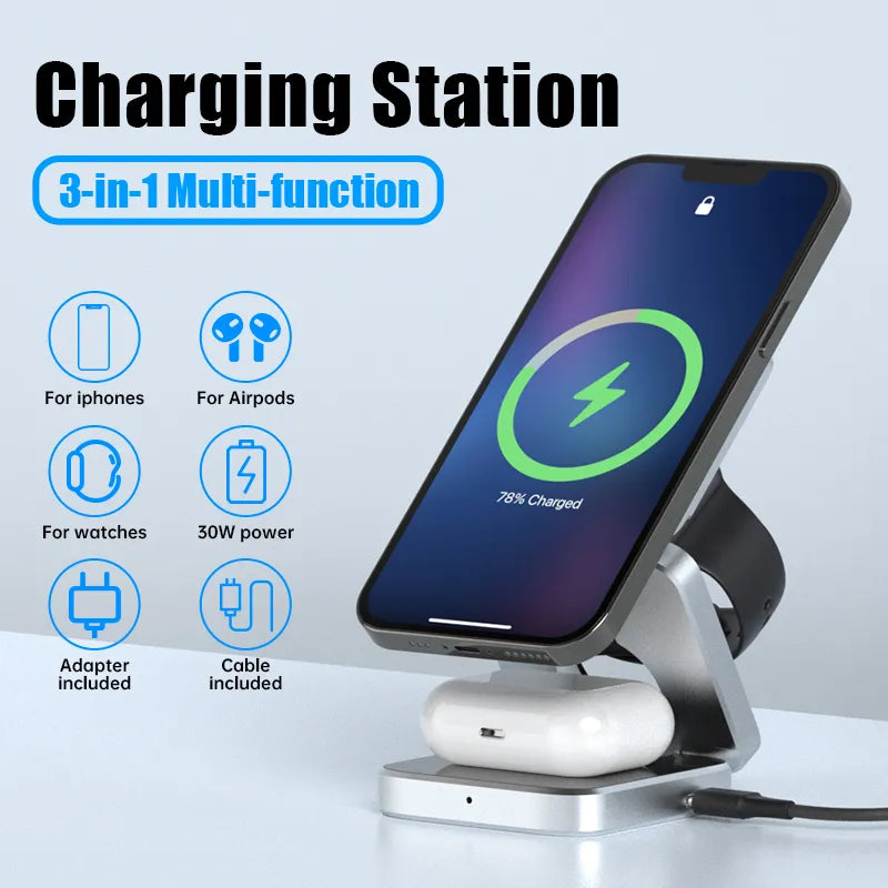 PowerFlex 3-in-1 Laadstation - Magnetisch & Opvouwbaar Opladen
