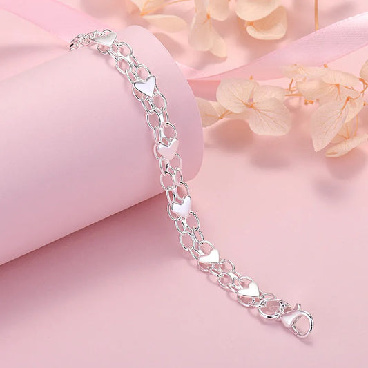 Elegante Luxe Zilveren Hartarmband – Tijdloos en Chic