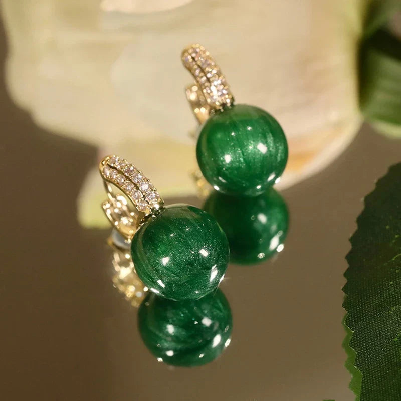 Elegante Groene Gouden Pareloorbellen - Alina Collection