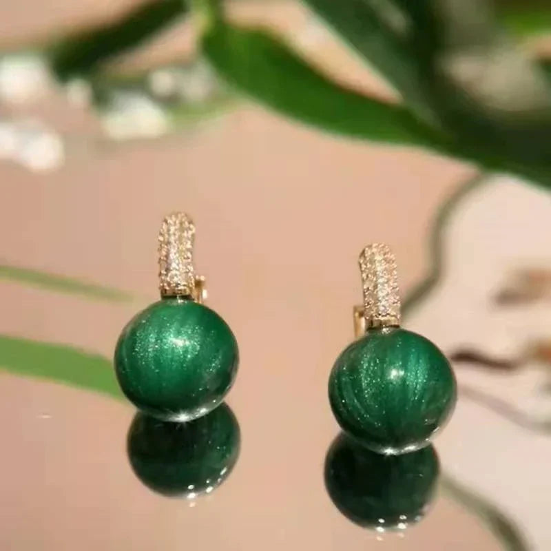 Elegante Groene Gouden Pareloorbellen - Alina Collection