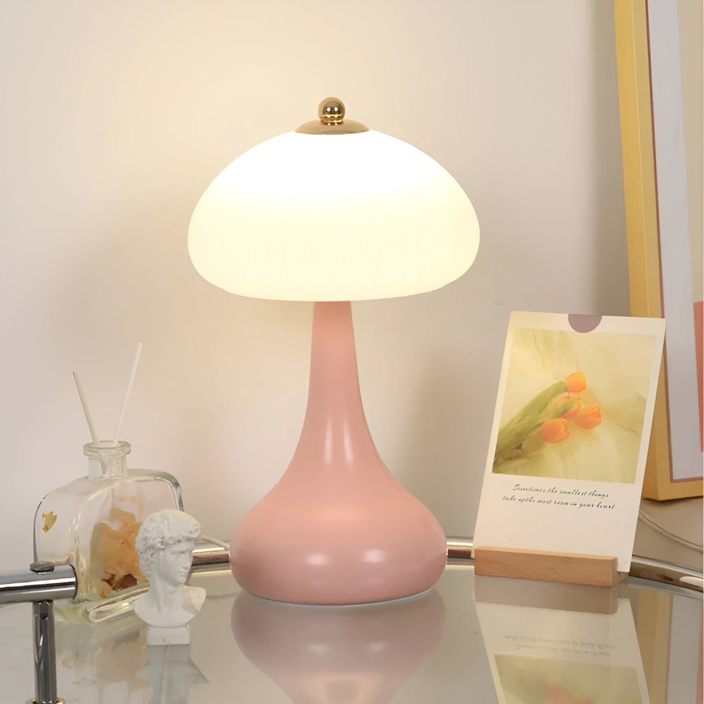 Eleganza Luxe Tafellamp – Tijdloze Paddenstoelvorm met LED Dimfunctie in Zachte Kleuren