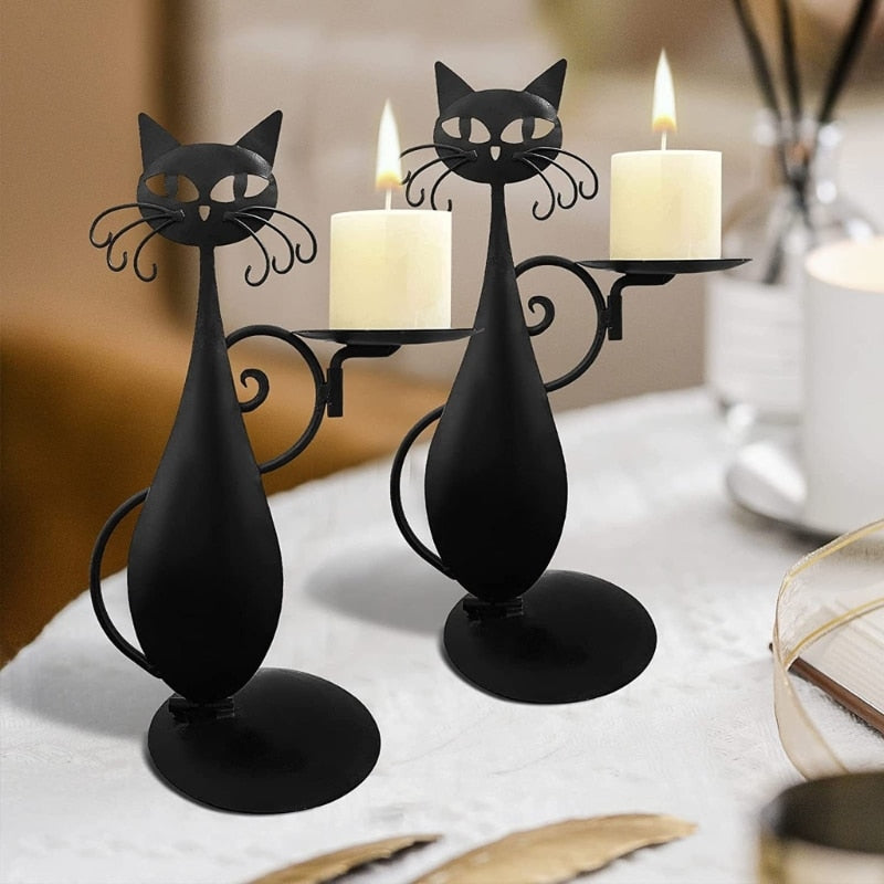 Midnight Panther - Mystieke Zwarte Kat Kaarsenhouder