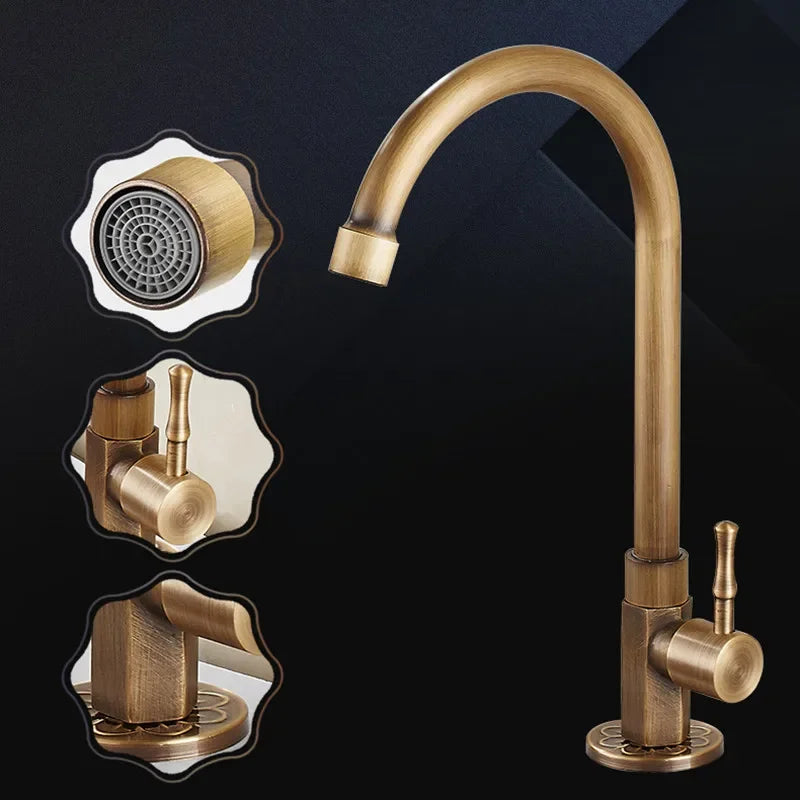 Elegante Zwanenhals Keuken Kranen van Antiek Messing