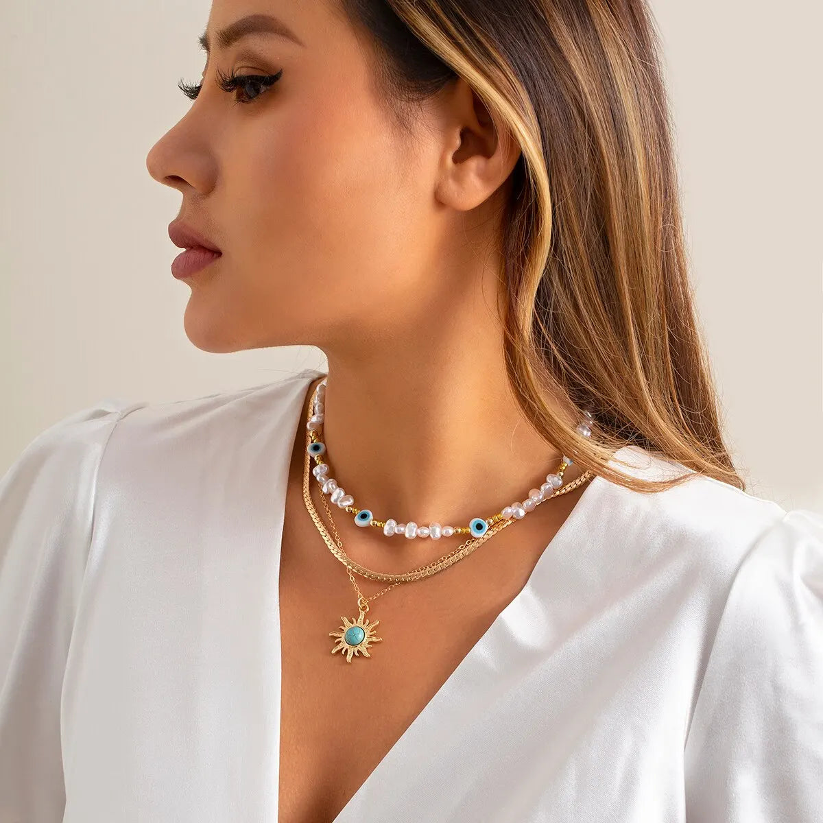 EthnoCharm Necklace Set – Zonnebloem & Boze Oog Accessoires