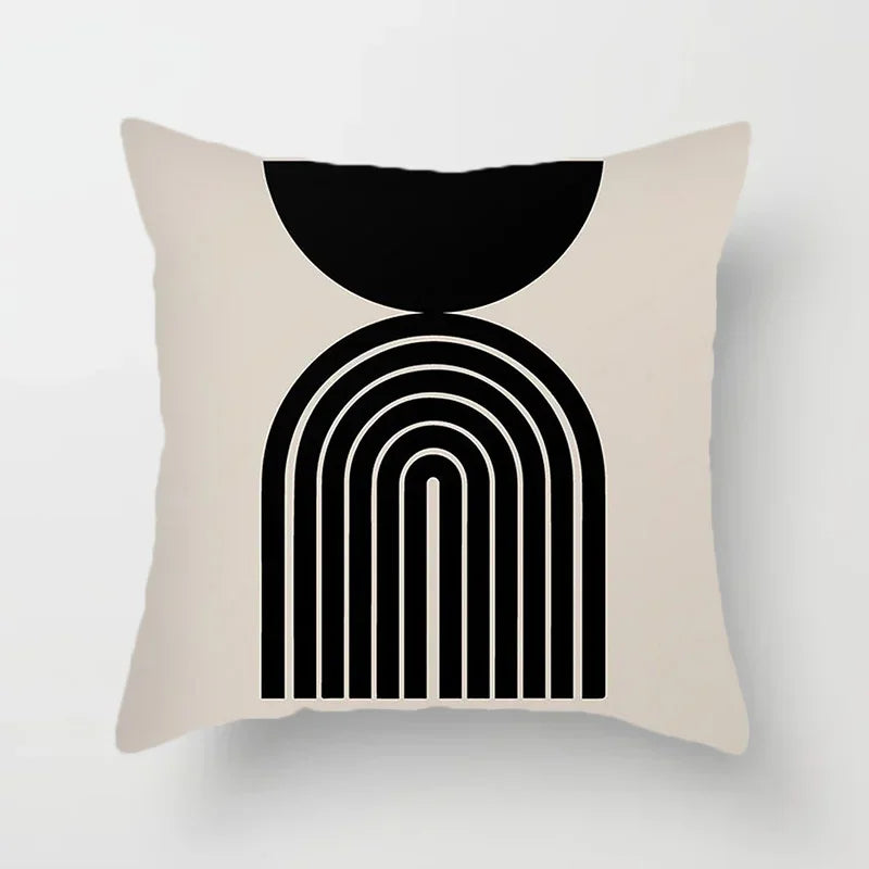 Aurum Kussenhoes - Moderne Zwart-Wit Kussenhoes met Abstracte Kunstprint