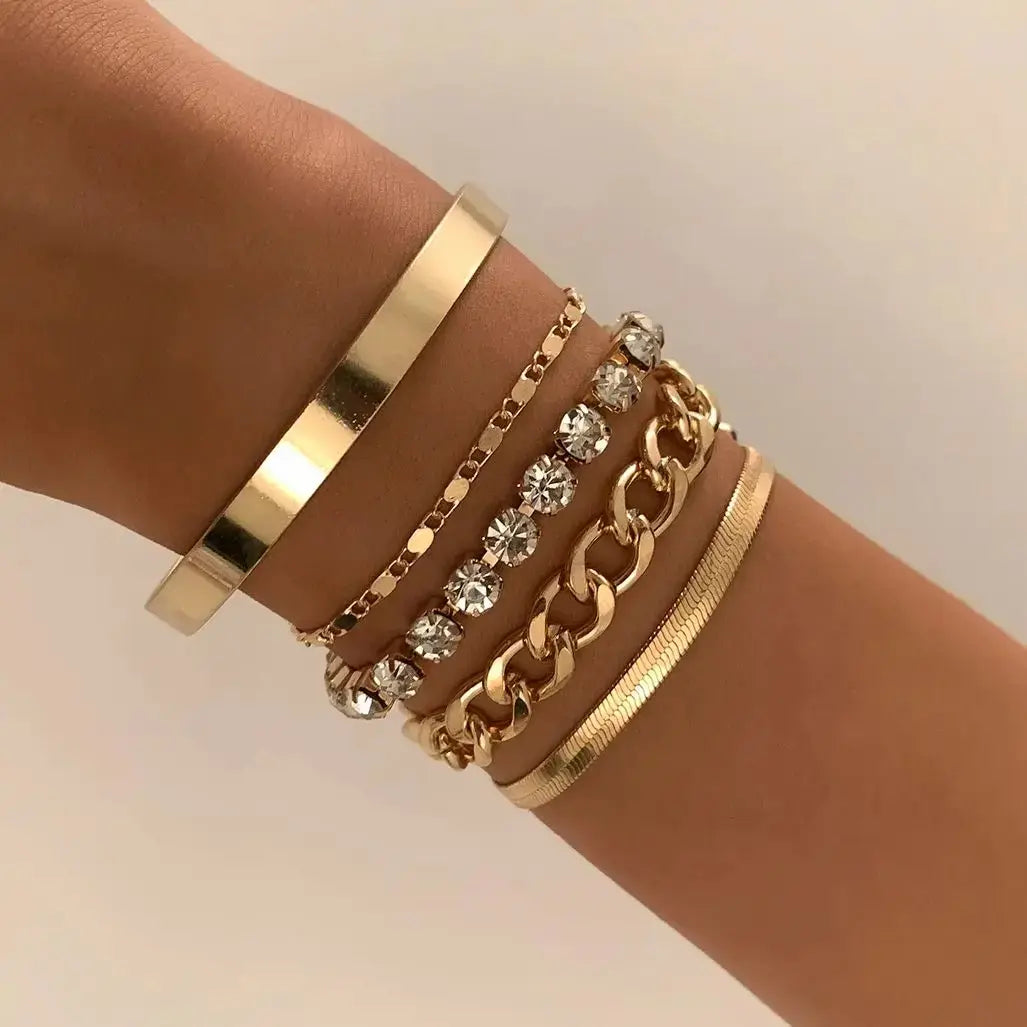 SnakeEdge Bracelet Set - 5-delige Slangenketting in Metaal