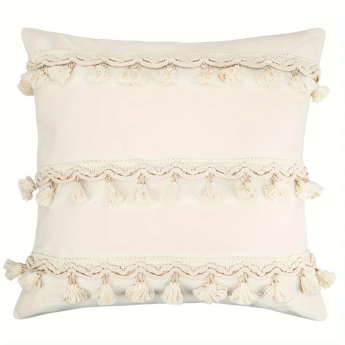 Bohemian Kussenhoes - Geometrisch Kussenhoes in Beige met Franjes