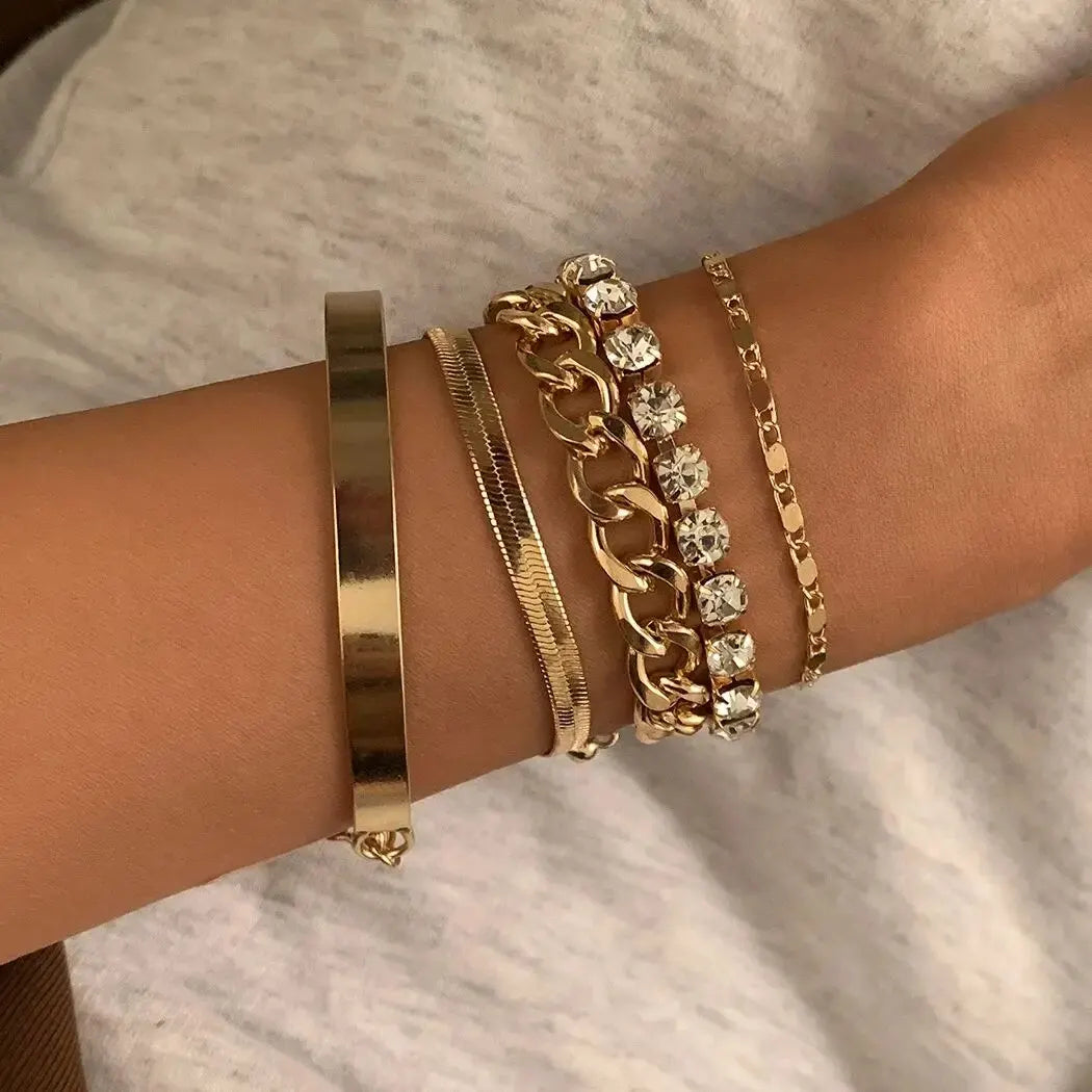 SnakeEdge Bracelet Set - 5-delige Slangenketting in Metaal