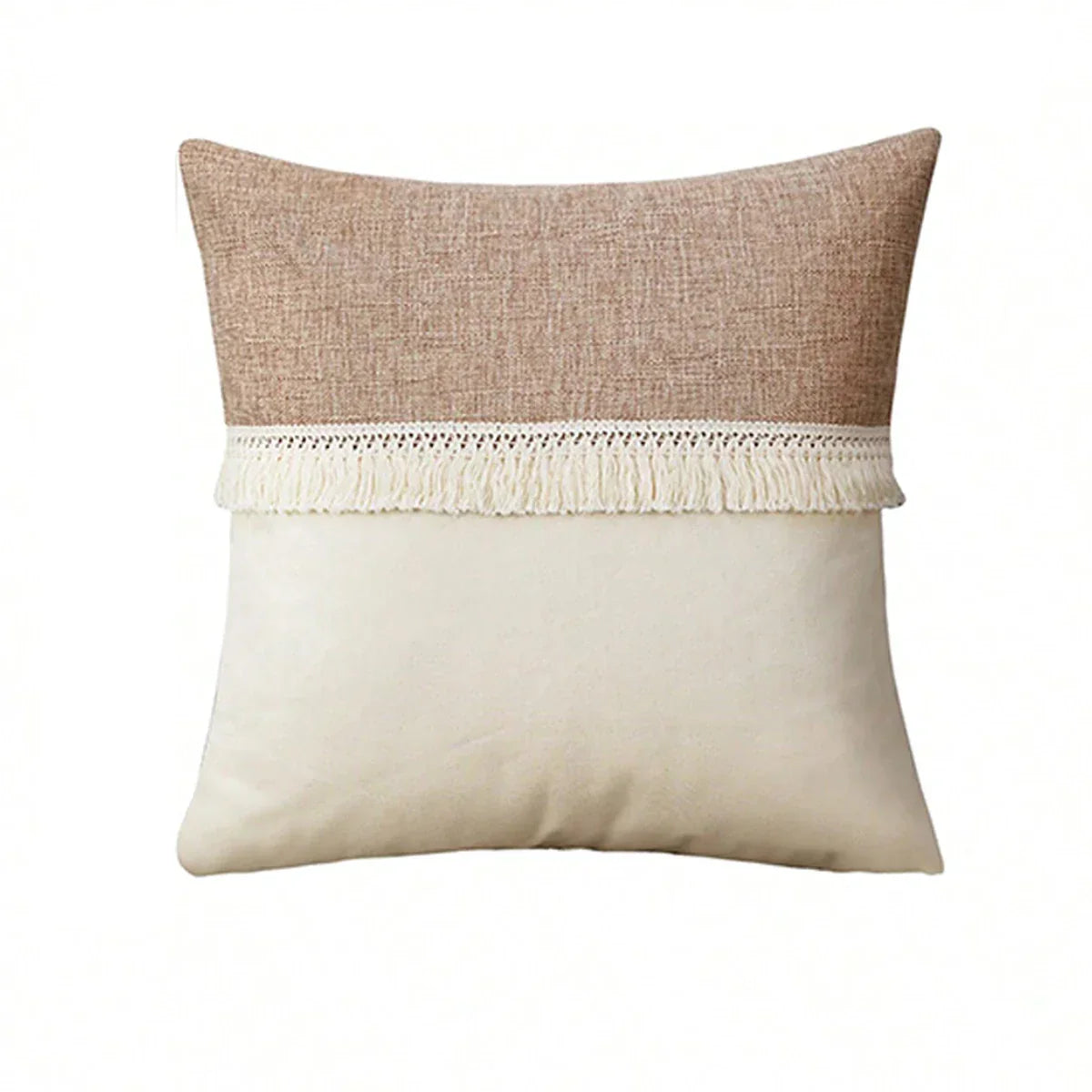Bohemian Kussenhoes - Geometrisch Kussenhoes in Beige met Franjes
